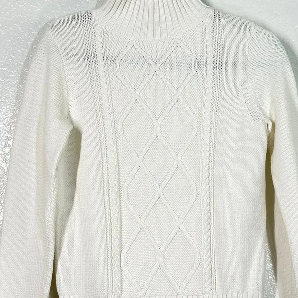 J.Crew XS Sweater Mockneck center cable-knit Ivory Fisherman Sweater 100% Cotton - Image 3
