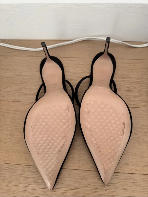 Schutz Black Pointed Toe Strappy Knot Suede Mule Heels - Image 2