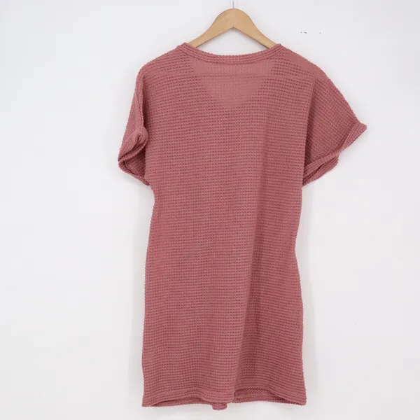 Unbranded Tunic Dress Womens M Waffle Knit Mauve V-Neck Pocket Short Sleeve Exc - Image 4