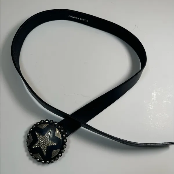 Vintage Cowboy Decor Lonestar Stud Leather Belt Rhinestone Buckle 36 Studded - Image 8