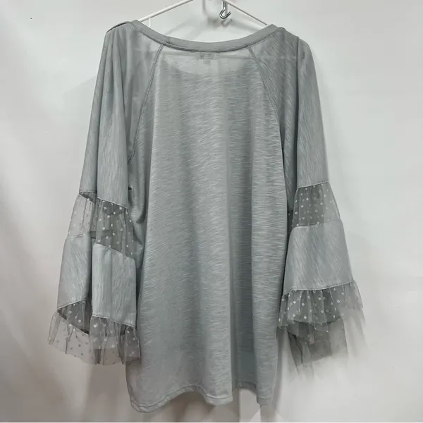Umgee Sheer large bell sleeve Polk a dot Mesh Top High Low Hem - Image 2