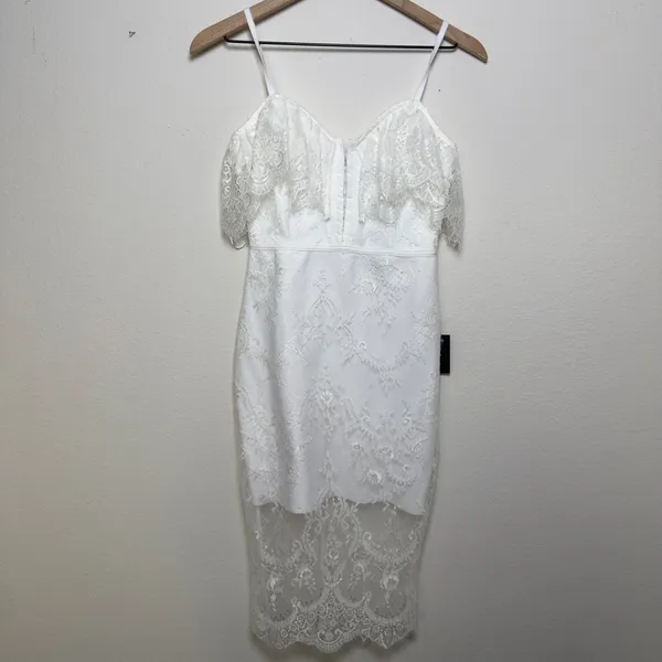 NEW Lulus Women No introduction Needed‎ Dress XS White Lace Party Event Bodycon - Image 11