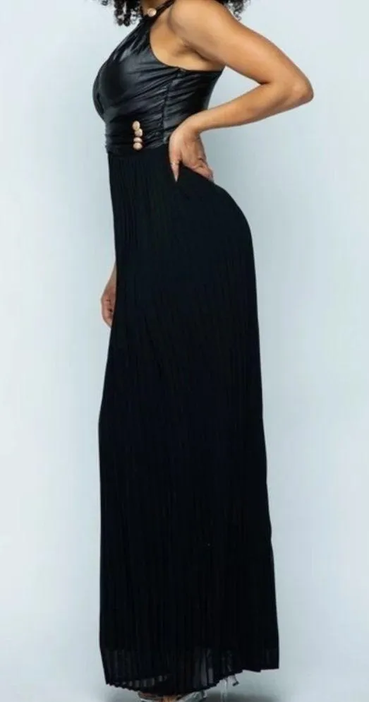 Pleated Maxi dress one shoulder. Faux leather. (S) - Image 2