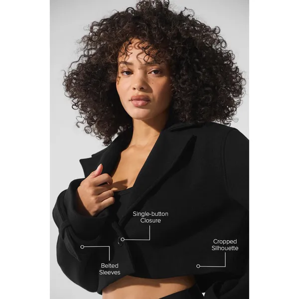 Alo Yoga Wool Cropped Metro Trench Black S - Image 2