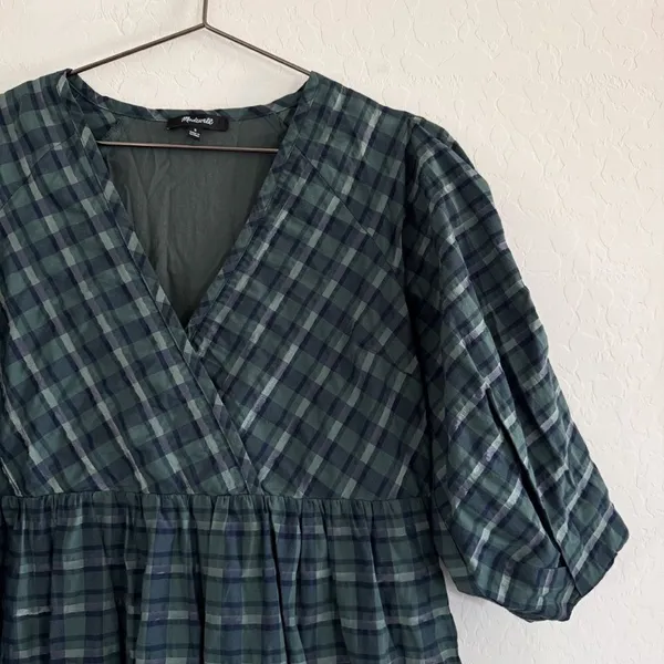 MADEWELL Marianna Puff-Sleeve Mini Dress in Plaid NI640 Size S - Image 6
