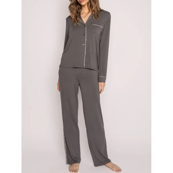 PJ Salvage Grey Pajama Set Pants & Long Sleeve Top Supersoft Cozy Sleepwear XS - Image 3