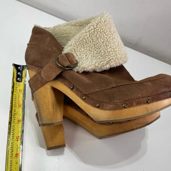 Nine West Vtg America Collection Ankle Boots Faux Fur Cuff Wooden Heel 10M Y2K - Image 7