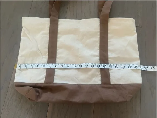 Women's Beige and Brown Canvas Tote Bag, One Size - Image 6