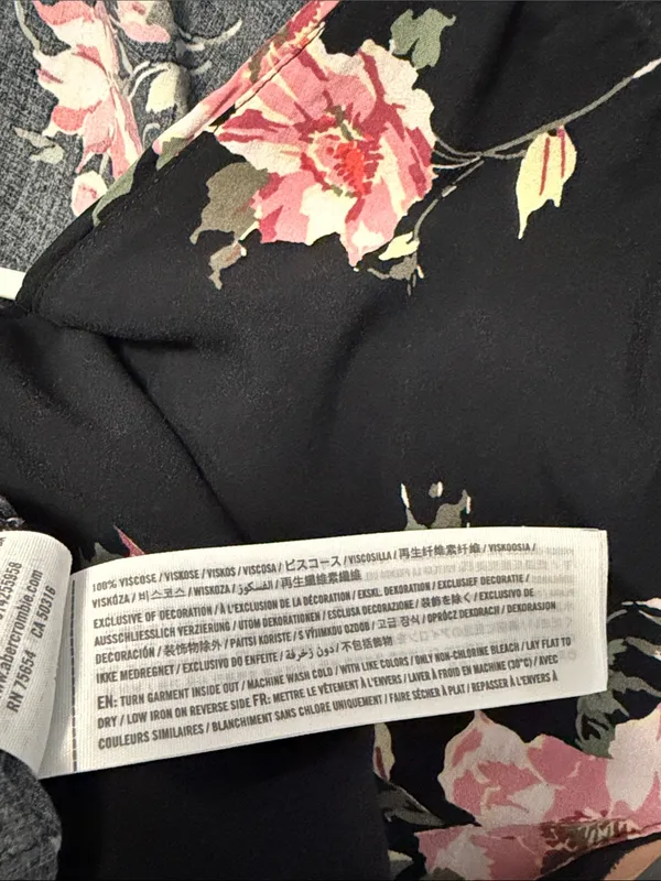 Abercrombie & Fitch Black V-Neck Blouse with Pink Floral Print - Image 4