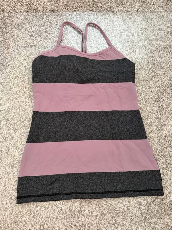 Lululemon Striped Spaghetti Strap Tank Top in Mauve and Charcoal - Image 3