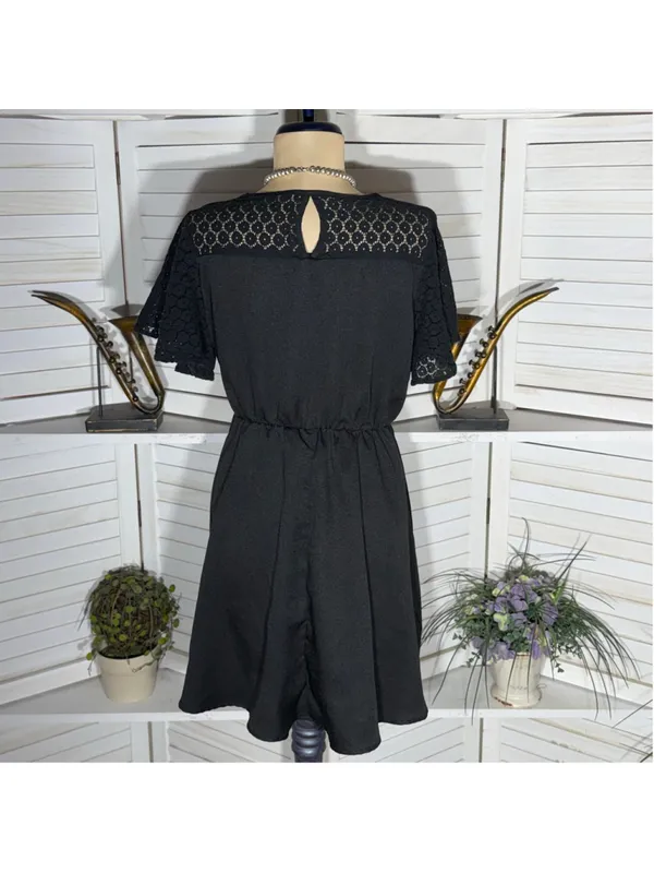 Hippie boho mini dress black sheer flutter sleeves whimsigoth punk alt grunge L - Image 2