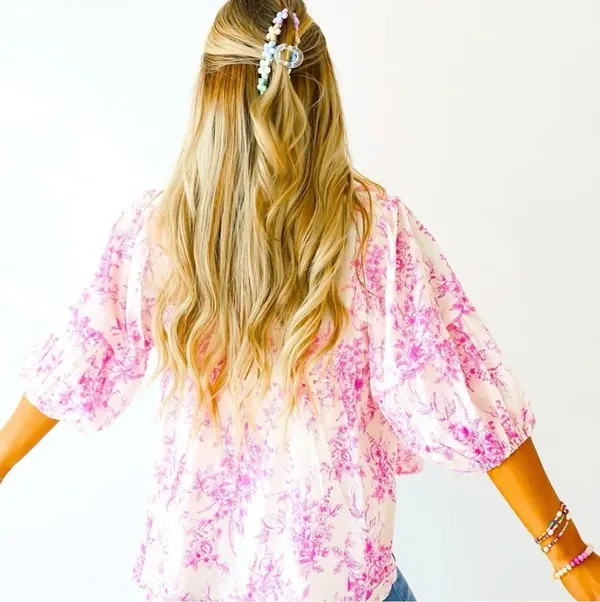 &merci Pink Floral Toile Scalloped Blouse - Image 2