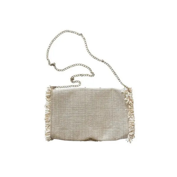 Chico's Embellished Floral Straw Envelope Clutch Purse Crossbody Chain Strap - Image 3