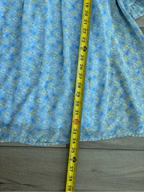 Altar’d State Light Blue Yellow Floral Square Neck Puffed Sleeve Baby Doll Dress - Image 9