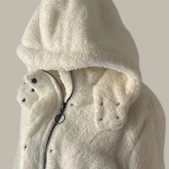 Aeropostale Off-White Teddy Jacket with Hood - Image 4