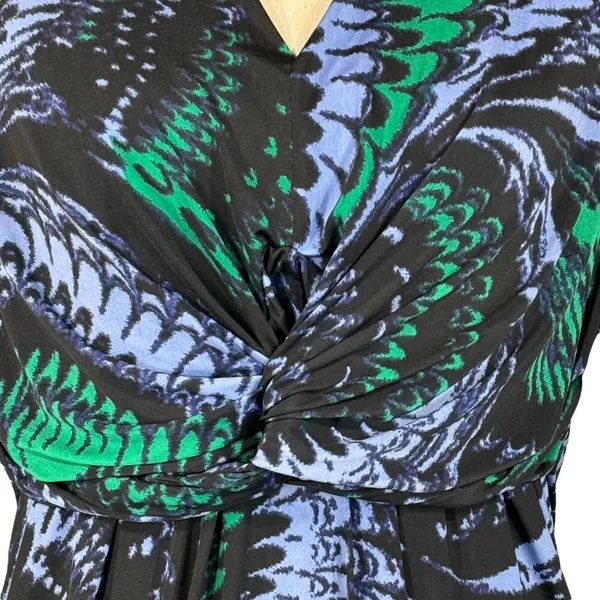 Worthington X-Large Top Abstract V-Neck Knotted Front Stretch Elbow Sleeve Multi - Image 2