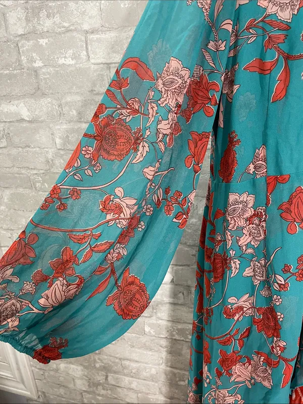 MISA Los Angeles Talitha Maxi Robe Dress featuring a turquoise floral print - Image 4