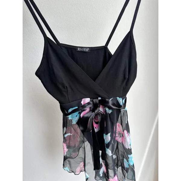 Black and Pink Floral Mesh Overlay Cami - Image 5