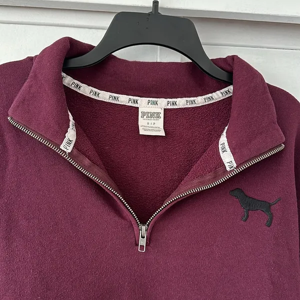 VTG Y2K Victoria’s Secret PINK Women’s Maroon Quarter Zip • Sz Small - Image 2