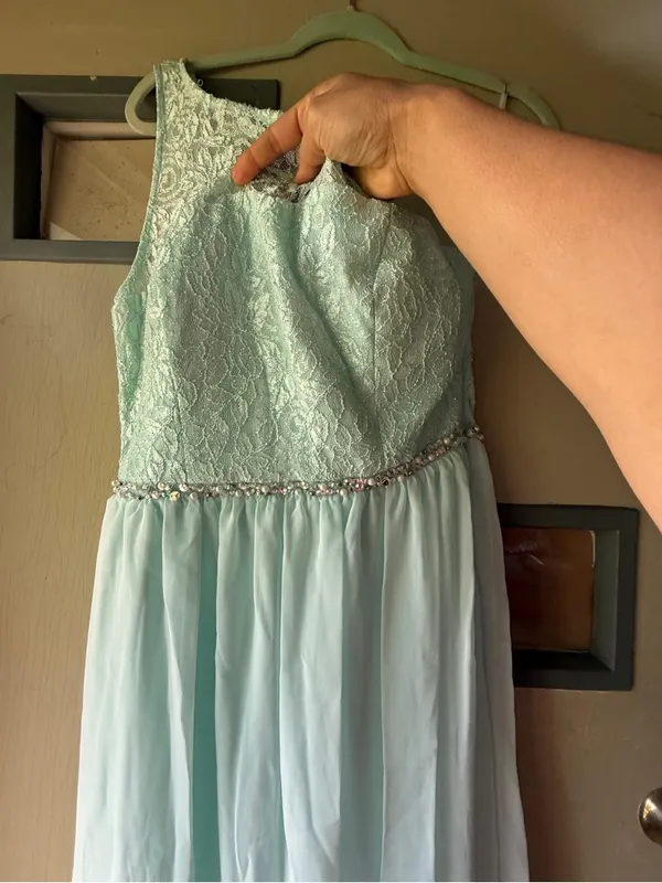 Speechless One-Shoulder Mint Lace & Chiffon Gown - Image 4