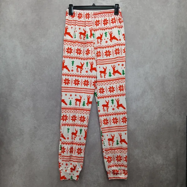 Red Christmas Holiday Print Y2K VTG Festive‎ Ekouaer Pajama Legging Pants Small - Image 2
