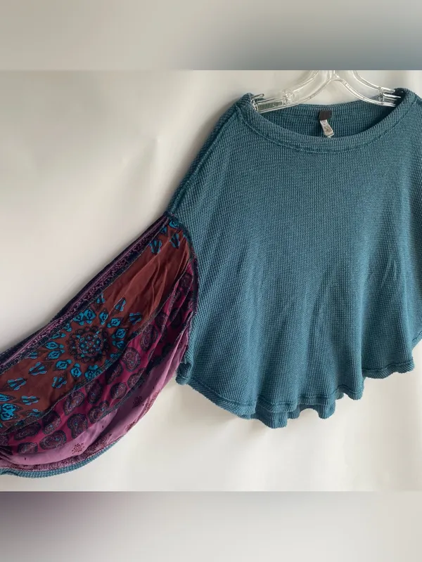 We the Free People mixed print patchwork boho hippie flowy oversized fall top - Image 5