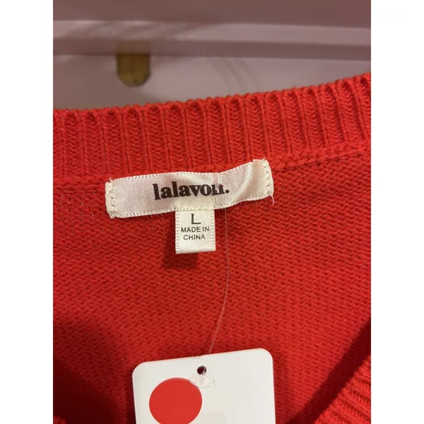 Lalavon Red Sweater w/ Pink Bows Festive Holiday Coquette Preppy Modest Sz Large - Image 2