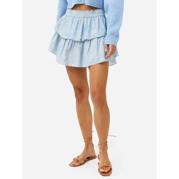 LoveShackFancy Dim Star Floral Tiered Mini Skirt Blue Size Small - Image 2