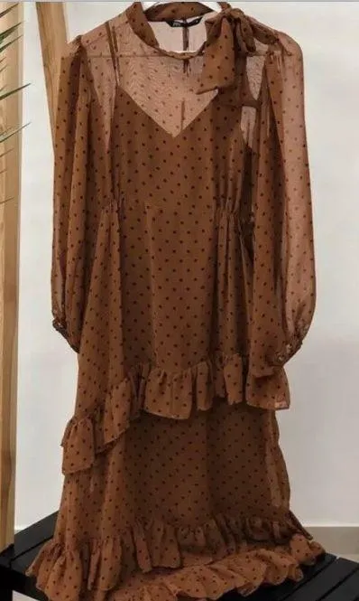 ZARA Polka Dot Dress With Ruffles Size XS - Image 3