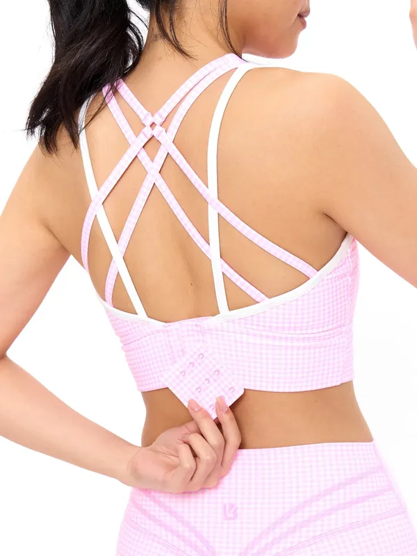 Buffbunny Geo Sports Bra Pink Gingham - Large - Image 2