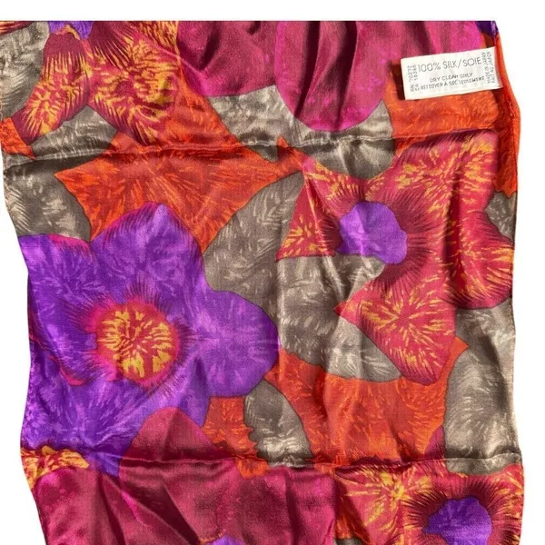 Liz Claiborne Vintage 80s 100% Silk Lightweight Scarf Floral Red Abstract Made in Japan 55" - Image 6