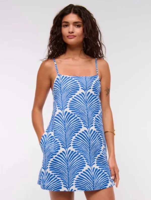 Abercrombie & Fitch XL Linen Skort Dress Blue Palm Pattern - Image 2