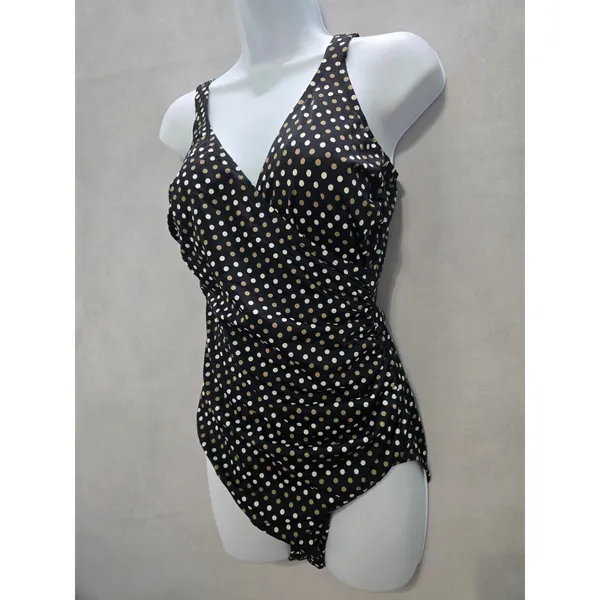 Kirkland Signature Polka Dot 90s One Piece Swimsuit Beach Vacation Resort Goth Boho Black Large 12 - Image 4