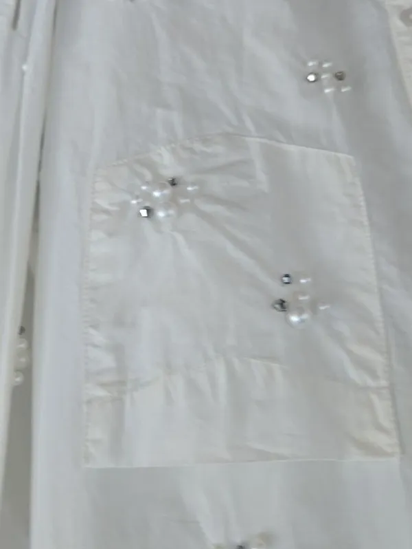 Maeve Embellished White Button-Up Shirt - Elegant Pearl Detail Size S - Image 7