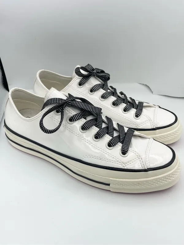 Converse unisex Chuck 70 low top patent leather white sneakers with red soles - Image 3