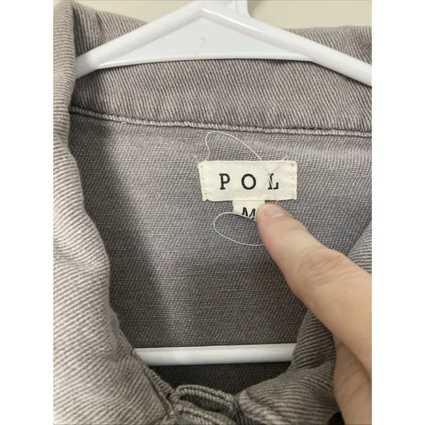 POL Womens Jacket Patchwork Denim Boho Chic M Floral Frayed Trim Gray - Image 6