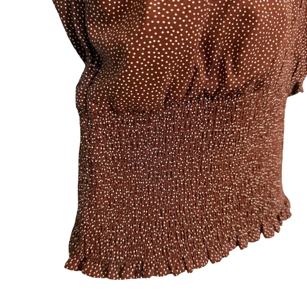 Abercrombie & Fitch Brown Polka Dot Tie Sleeve Smocked Waist Top size S NEW Tags - Image 9