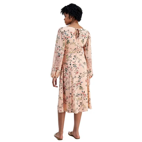 NWT Tinsel Juniors V-Neck Scallop Lace-Trim Floral print Midi Dress Pink Multi M - Image 2