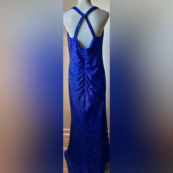 LA FEMME Curve Blue Sequin Formal Thigh‎ Slit Open Back Dress Sz 16 Homecoming - Image 6
