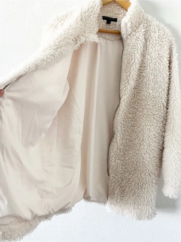 Banana Republic Ivory Sherpa Zip Up Fleece Jacket Teddy Coat - Image 7