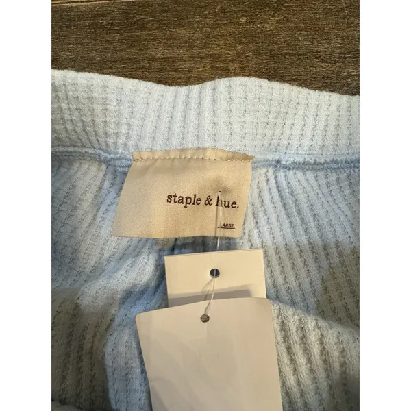 Staple & Hue Freya Pants Sky Blue Waffle Knit Ruched Leg Thermal Size Large - Image 6