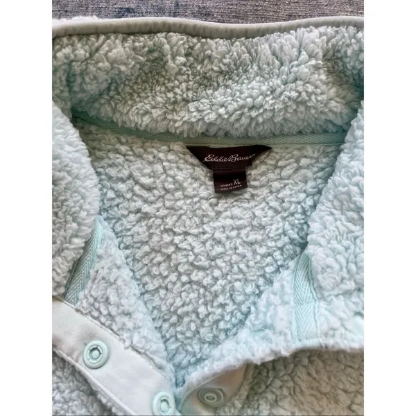 Eddie Bauer Light Aqua Blue Fleece 1/4 Snap Mock Neck Pullover Women's XL - Image 5