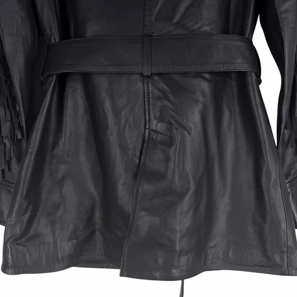 Walter Baker Linda Fringe Belted Lamb Leather Jacket Black Size S - Image 11