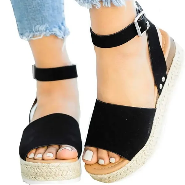 SheIn Womens Black Ankle Strap Espadrille Platform Sandals - Image 3