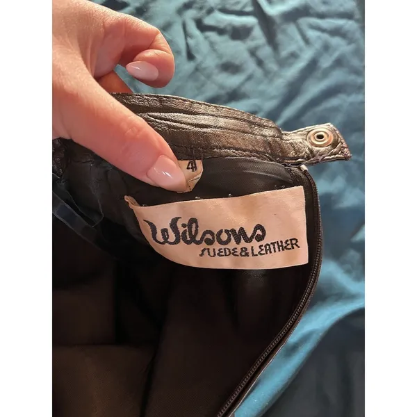Vintage Wilsons Leather Skirt Womens Sz 4 Black Mini High Rise - Image 8