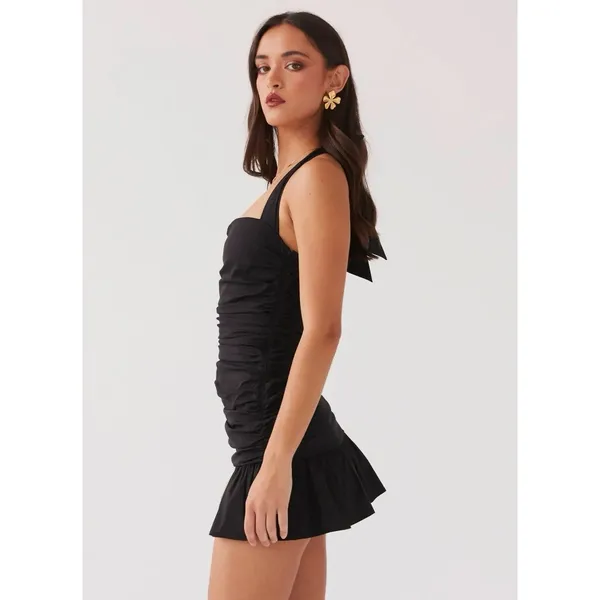 Peppermayo Alone With You Mini Dress Size US 8 Black Halter Tie Neck Ruched - Image 2