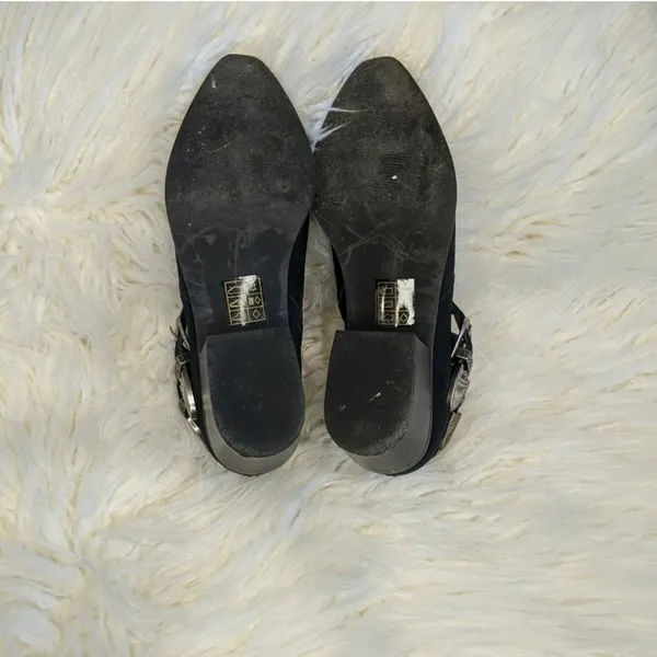 EUC Black Suede Thalia Western Pointed Toe Booties Silver Buckle Women's Size 9 - Image 3