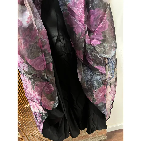 SheIn Stunning One-Shoulder Floral Organza Sheer Maxi Dress Purple & Black M - Image 6