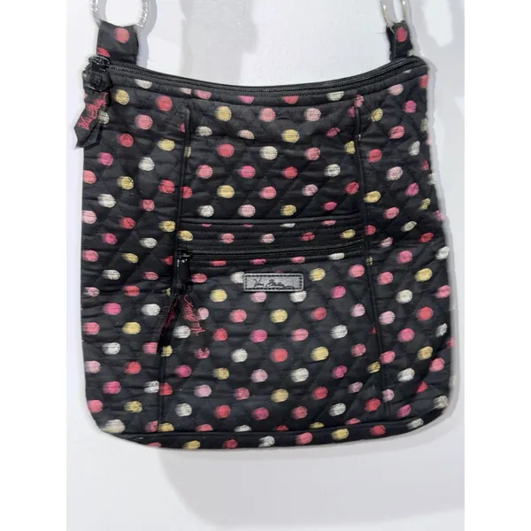 Vera Bradley Havana Polka Dots Three Zipper Crossbody Bag Purse Satchel Black M - Image 4