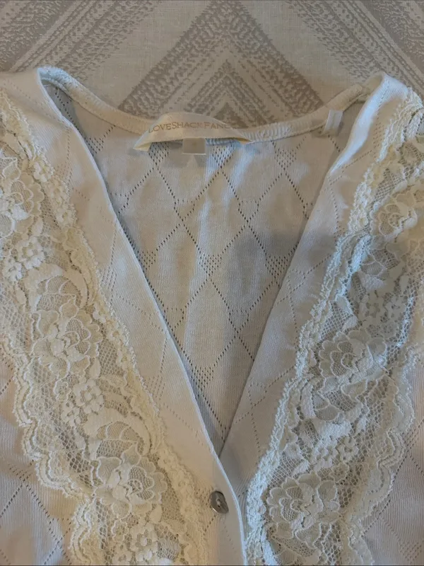 LoveShackFancy Natine Cardigan Ivory Size Small Lace Trim Button Front - Image 4